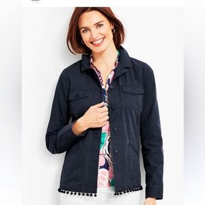 Talbots Size Small Navy Jacket with pompom accent.